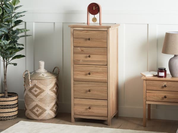 Kommode Lyst træ 5 skuffer Skænk Opbevaringsenhed Rustik stil og Moderne design
