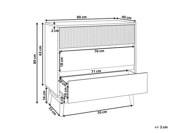 Kommode Lys Tre MDF 3 Skuffer Furu Ben Moderne Design Soverom Stue