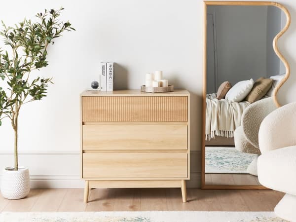 Kommode Lys Tre MDF 3 Skuffer Furu Ben Moderne Design Soverom Stue
