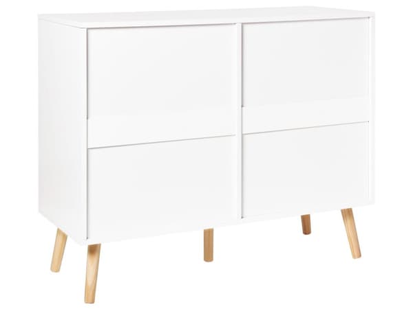 Kommode hvidt lyst træ MDF egetræ ben opbevaring 6 skuffer moderne skandinavisk stil stue soveværelse