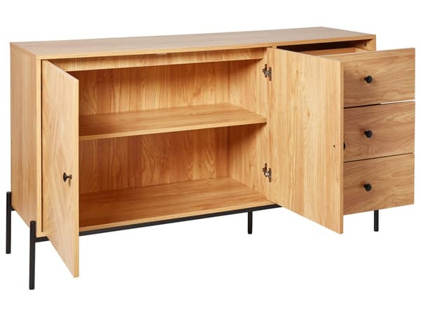 kommode lyst træ sort spånplade opbevaring 3 skuffer skab med 2 døre retro moderne stil stue soveværelse