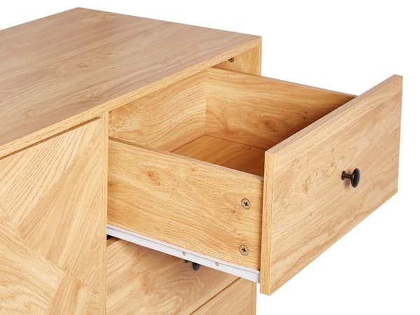 kommode lyst træ sort spånplade opbevaring 3 skuffer skab med 2 døre retro moderne stil stue soveværelse