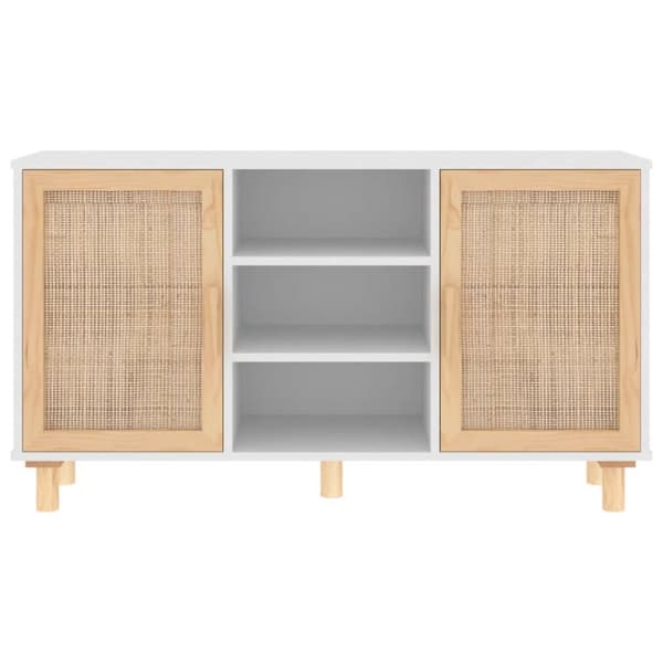 Skänk vit 105x30x60 cm massiv furu och naturlig rotting
