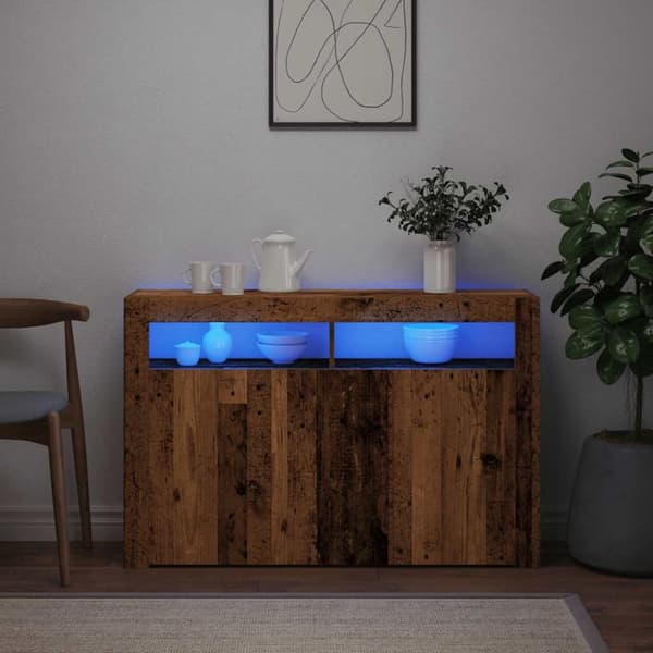 Skänk med LED åldrat trä 115,5x30x75 cm konstruerat trä