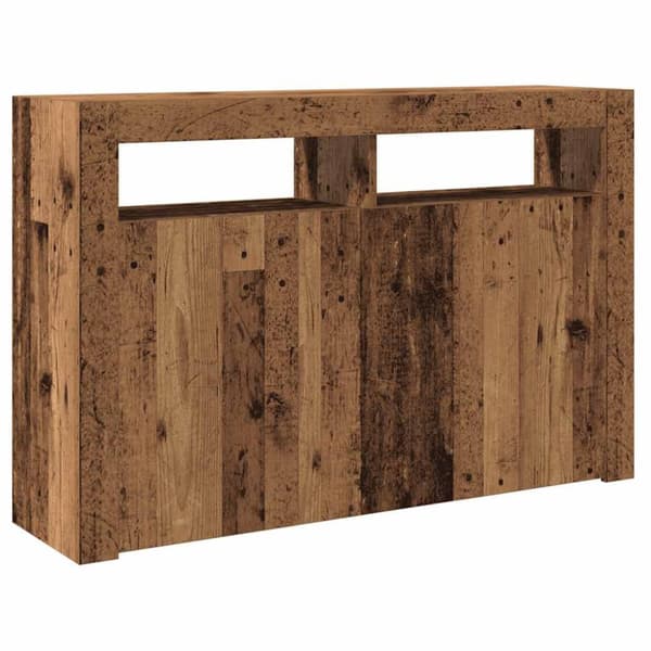 Skänk med LED åldrat trä 115,5x30x75 cm konstruerat trä