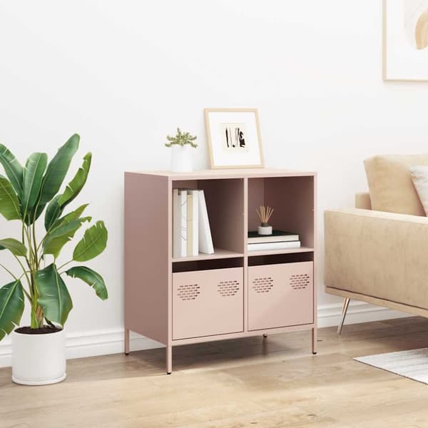 vidaXL skab 68x39x73,5 cm koldvalset stål lyserød