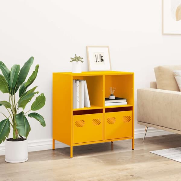 vidaXL Skjenk sennepsgul 68x39x73,5 cm kaldvalset stål