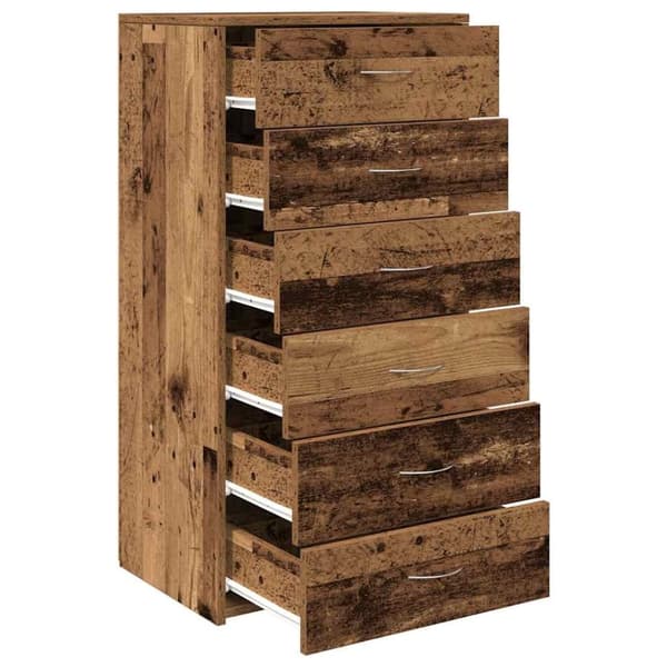vidaXL kommode med 6 skuffer 50x34x96 cm konstrueret træ gammelt træ