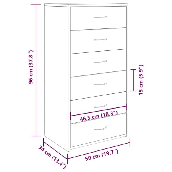 vidaXL kommode med 6 skuffer 50x34x96 cm konstrueret træ gammelt træ
