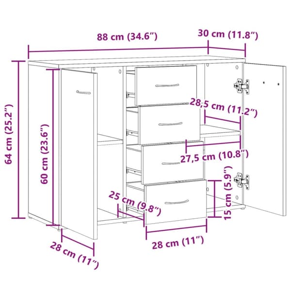 vidaXL Skjenk gammelt tre 88x30x64 cm konstruert tre