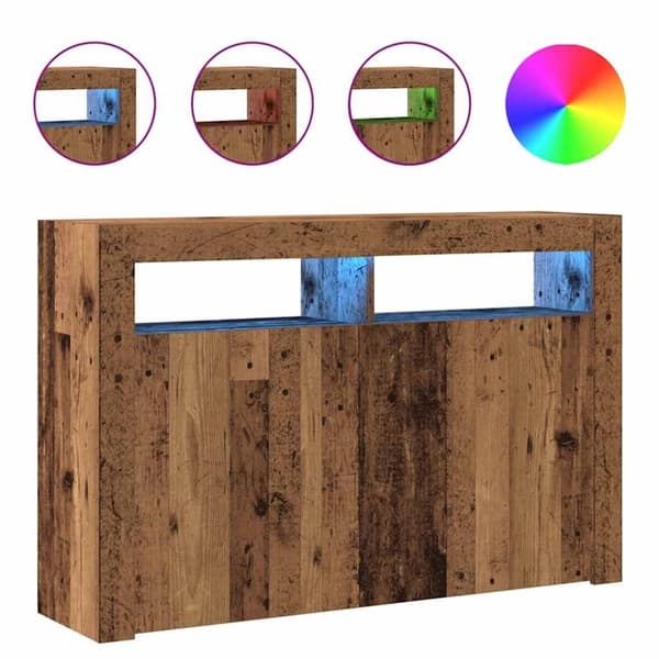 vidaXL Skänk med LED åldrat trä 115,5x30x75 cm konstruerat trä