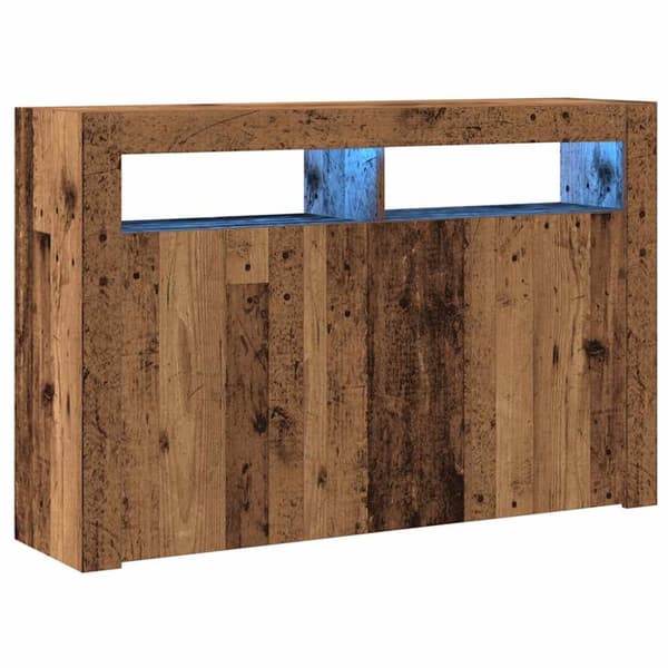 vidaXL Skänk med LED åldrat trä 115,5x30x75 cm konstruerat trä