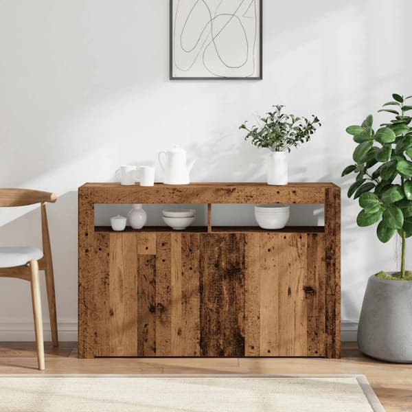 vidaXL Skänk med LED åldrat trä 115,5x30x75 cm konstruerat trä