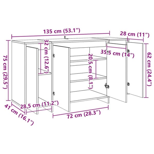 vidaXL Skänk artisan ek 135x41x75 cm konstruerat trä