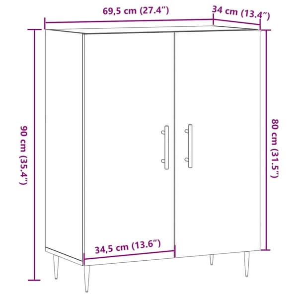 vidaXL Skänk åldrat trä 69,5x34x90 cm konstruerat trä