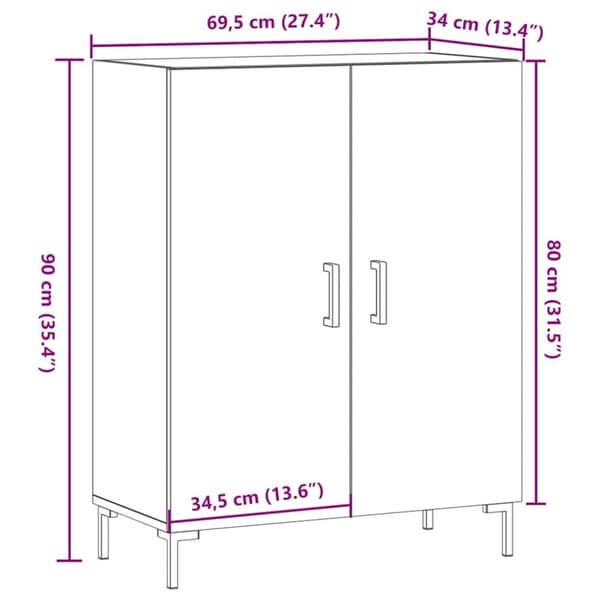 vidaXL Skänk åldrat trä 69,5x34x90 cm konstruerat trä