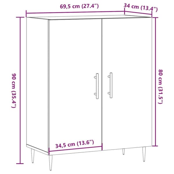 vidaXL Senkki käsityöläinen tammi 69,5x34x90 cm tekninen puu