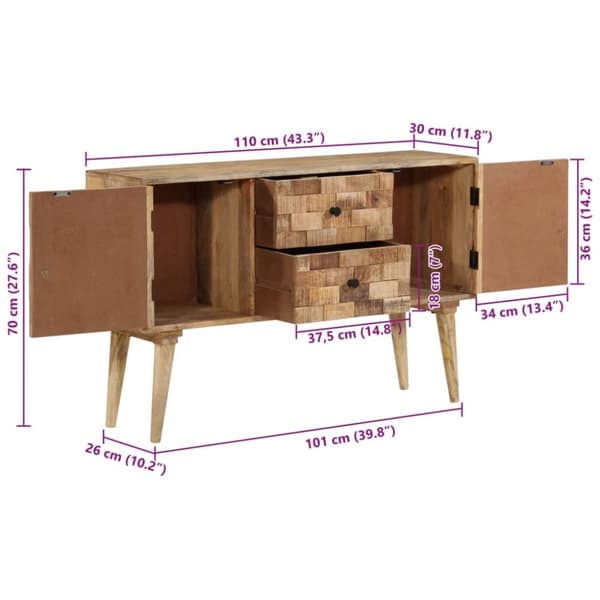 vidaXL Senkki 110x30x73 cm täysi mangopuu