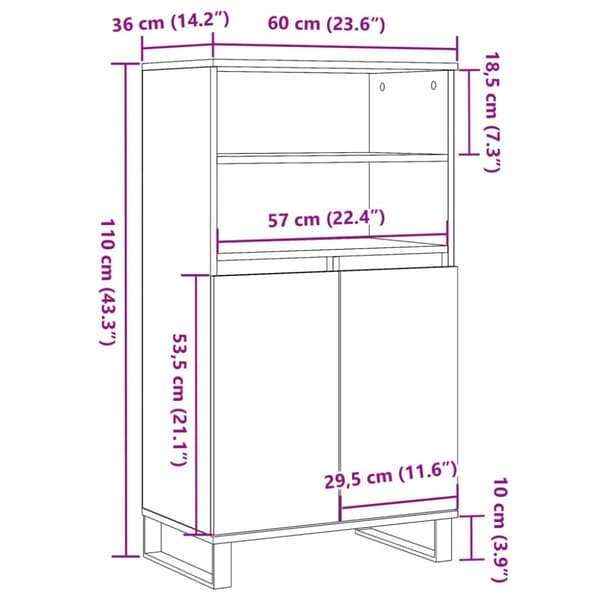 vidaXL skab 60x36x110 cm konstrueret træ gammelt træ-look