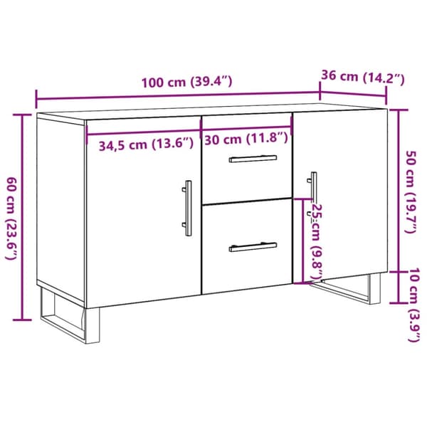 vidaXL Skjenk gammelt tre 100x36x60 cm konstruert tre