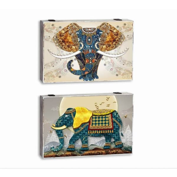Dekorationslåda DKD Home Decor Multicolour Turkos Trä MDF Elefant Indier Räknare (2 antal)
