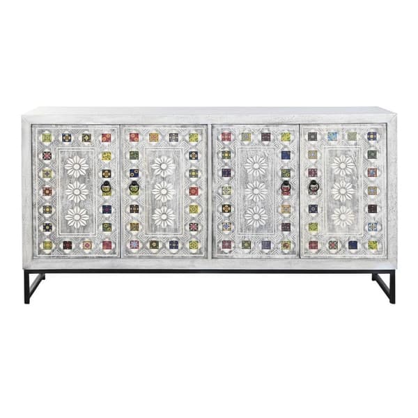 Skänk DKD Home Decor Keramik Grå Vit Mangoträ (150 x 38 x 80 cm)