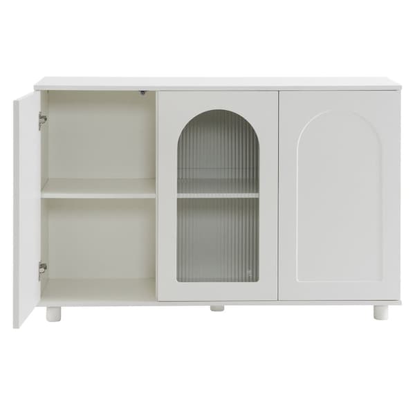Sideboard med 3 dörrar och justerbara hyllor - Glas och MDF - Vit