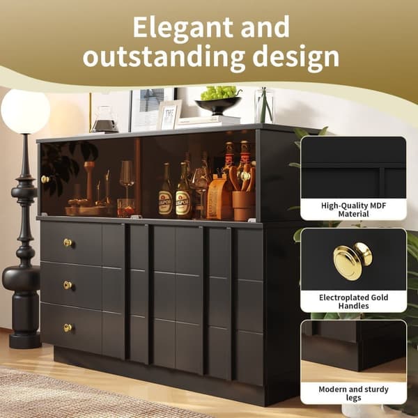 Modernt sideboard - 3 lådor, 2 hyllor och glasvägg - MDF - Svart