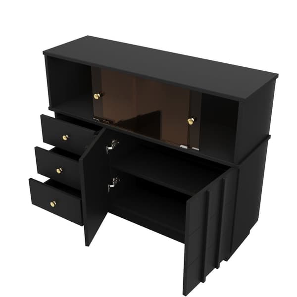 Modernt sideboard - 3 lådor, 2 hyllor och glasvägg - MDF - Svart