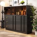 Miniatyrbild 2 av 8: Modernt sideboard - 3 lådor, 2 hyllor och glasvägg - MDF - Svart