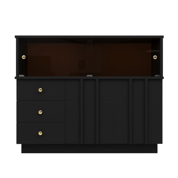 Modernt sideboard - 3 lådor, 2 hyllor och glasvägg - MDF - Svart