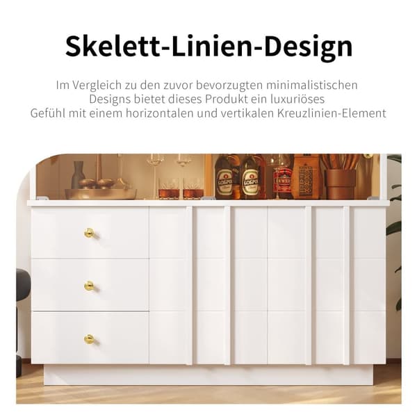 moderni senkki - 3 laatikkoa, 2 hyllyä ja lasiseinä - MDF - valkoinen
