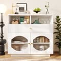 Miniatyrbillede 1 af 9: Moderne skænk - 1 skuffe, 4 hylder og åbent rum - MDF - Hvid