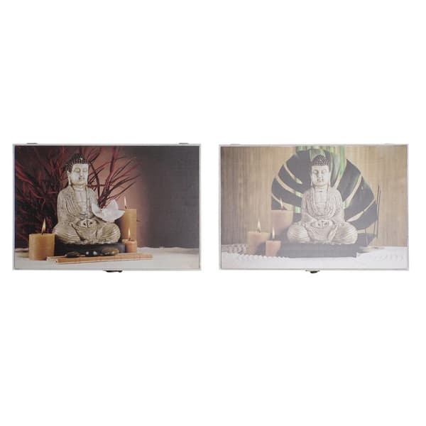 Dekorativ boks DKD Home Decor Multifarvet Træ MDF Buddha Nedtæller (2 enheder)