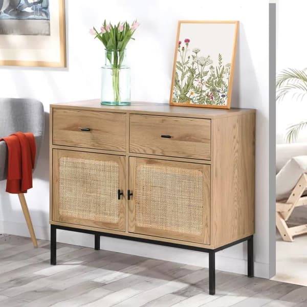 Sideboard 2 Dörrar 2 Lådor med Rotting Canework L90cm - JAYA