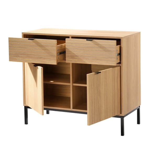 Liten skänk 2 luckor 2 lådor räfflade fronter L90 x H79 cm - TARA