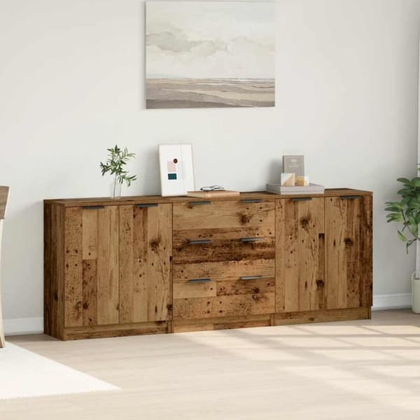 vidaXL Skänkar 3 delar åldrat trä 60x30x70 cm konstruerat trä