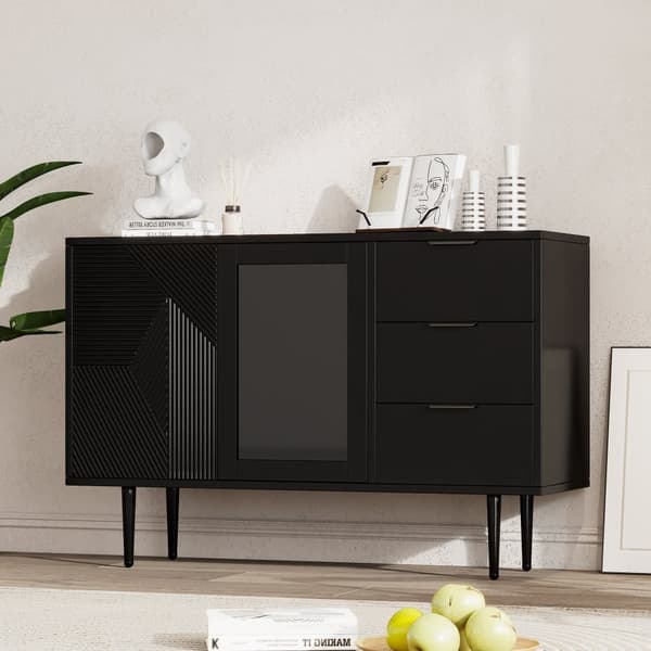 Modernt sideboard - 3 lådor och 2 dörrar - Spånskiva - Svart