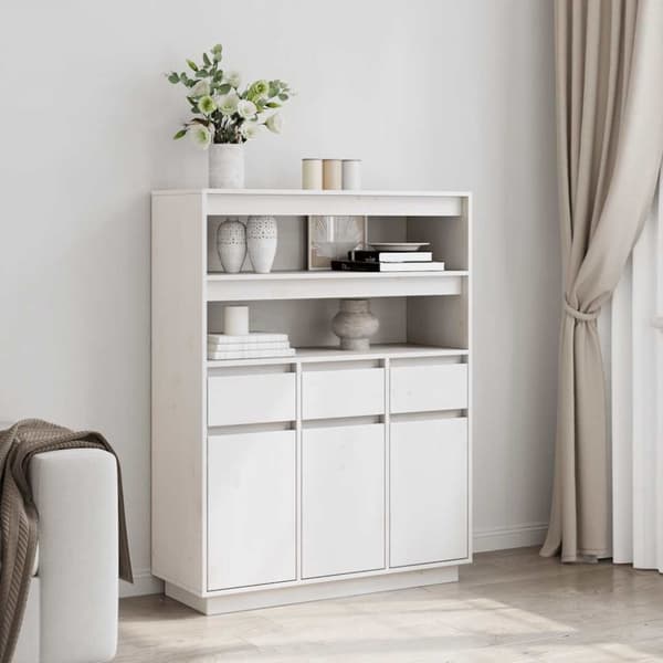 vidaXL højskab 89x34x116,5 cm massivt fyrretræ hvid