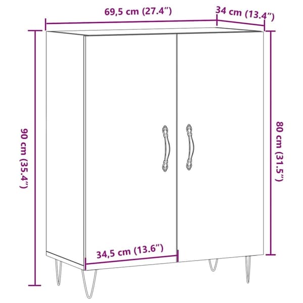 vidaXL Skjenk artisan eik 69,5x34x90 cm konstruert tre