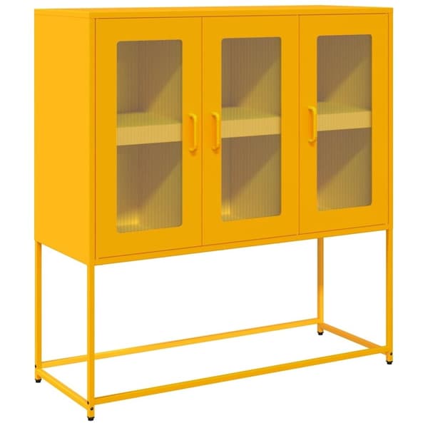 vidaXL Skjenk sennepsgul 100,5x39x107 cm kaldvalset stål