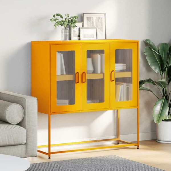 vidaXL Skjenk sennepsgul 100,5x39x107 cm kaldvalset stål