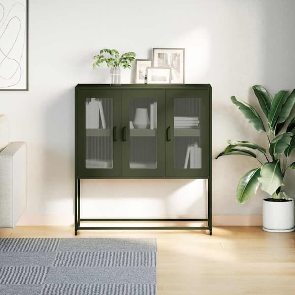 vidaXL Skjenk olivengrønn 100,5x39x107 cm kaldvalset stål