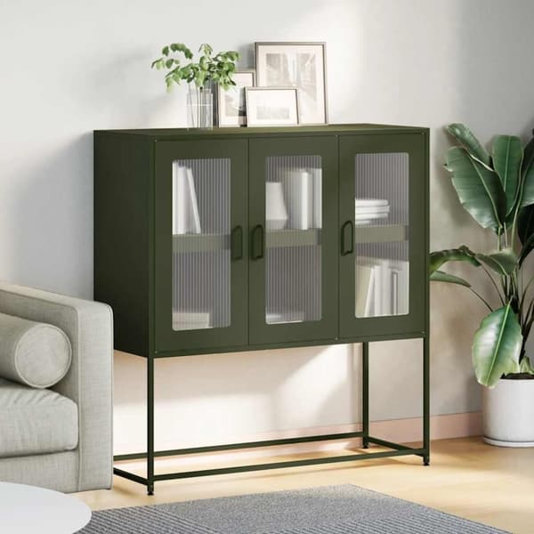 vidaXL Skjenk olivengrønn 100,5x39x107 cm kaldvalset stål