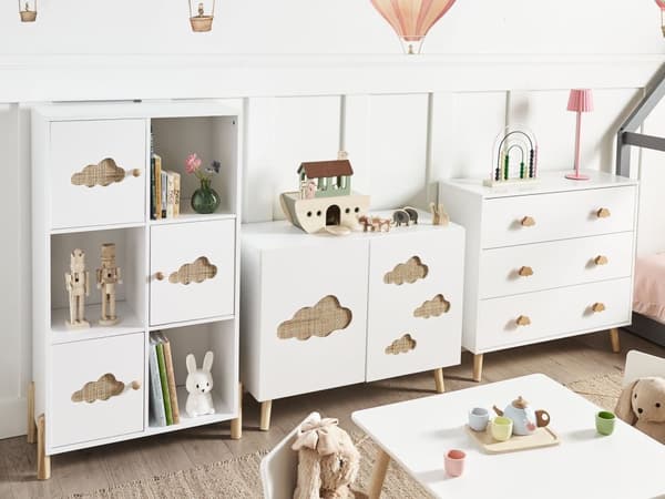 Skänk Vit MDF Tallben Med Moln Motiv Förvaring Barnrum