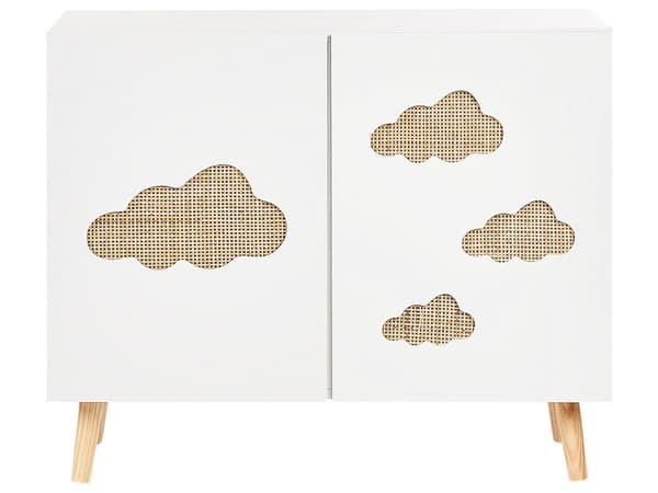 Skänk Vit MDF Tallben Med Moln Motiv Förvaring Barnrum