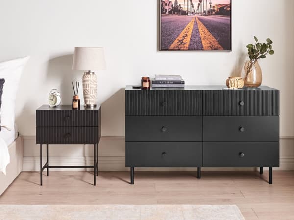 Byrå 6 Lådor Svart Spånskiva MDF Modern Förvaringsenhet Vardagsrum Sovrum