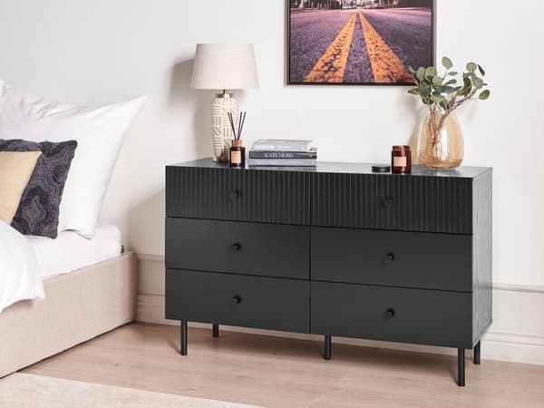 Byrå 6 Lådor Svart Spånskiva MDF Modern Förvaringsenhet Vardagsrum Sovrum
