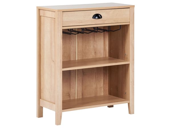 Skjenk Lyst tre Sponplate 1 skuff 2 hyller Glassholder Tradisjonell og elegant stil Stue Oppbevaring