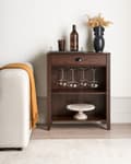 Miniatyrbilde 2 av 10: Skjenk Mørkt tre Sponplate 1 skuff 2 hyller Glassholder Tradisjonell og elegant stil Stue Oppbevaring
